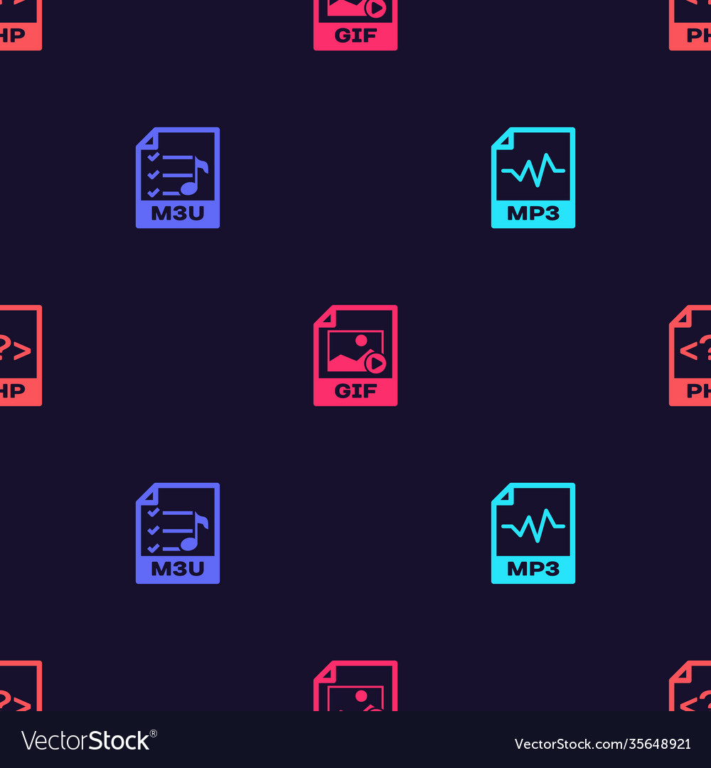 Set mp3 file document m3u gif and php vector image Set mp3 file document m3u gif and php