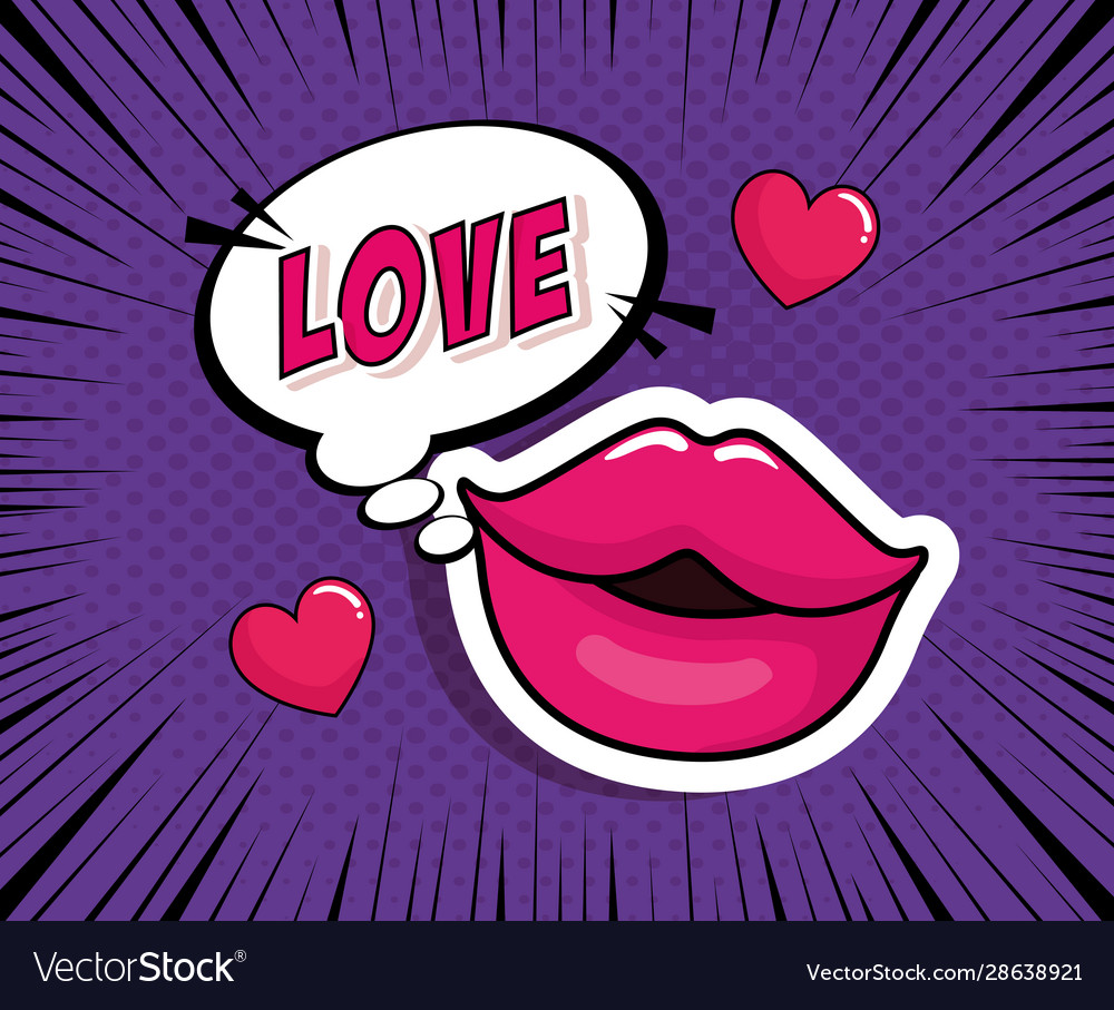 Sexy Lippen mit Liebe Schrift Pop Art Stil Ikone
