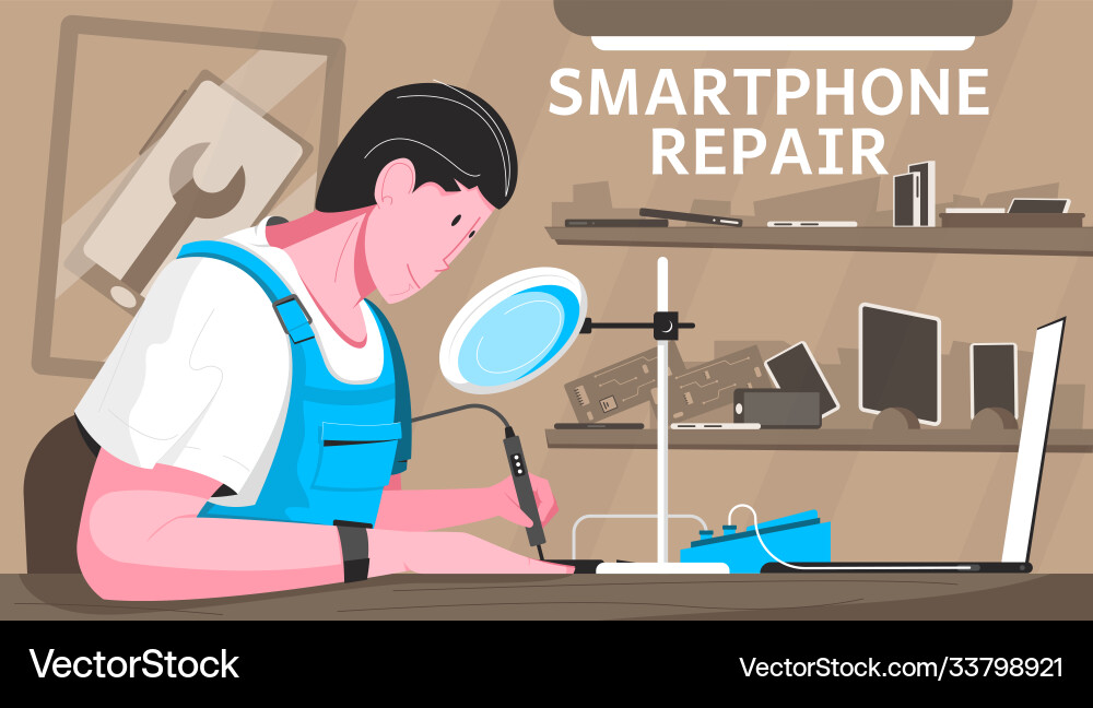 Smartphone repair flat composition Royalty Free Vector Image