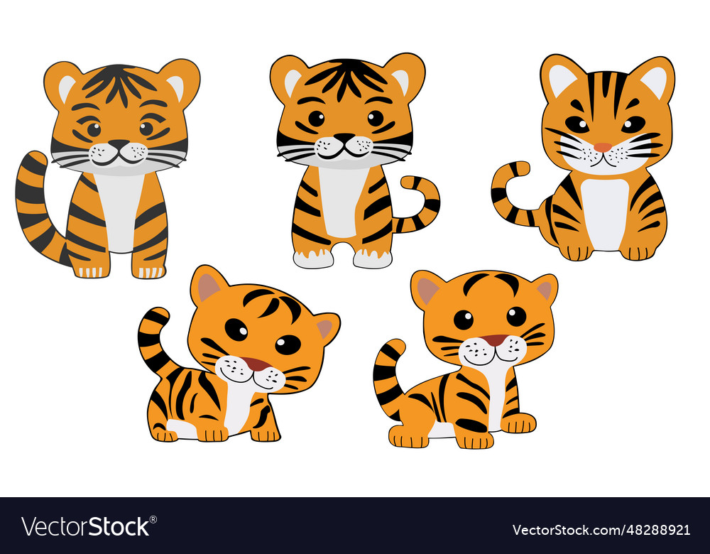 Tiger clipart set flat design Royalty Free Vector Image