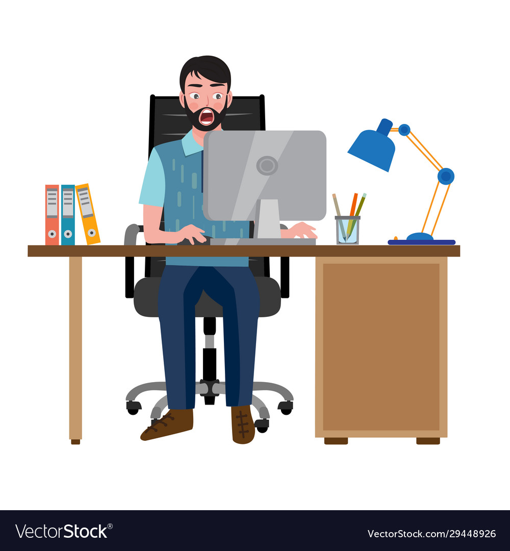 Astonished man sitting on an office chair at a Vector Image