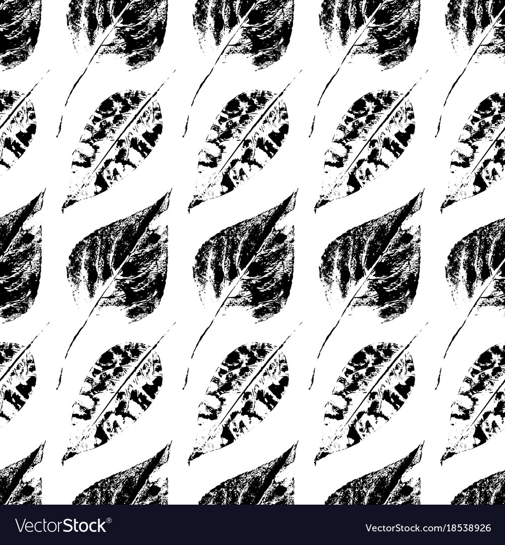 Black white seamless pattern of printed oak leaves