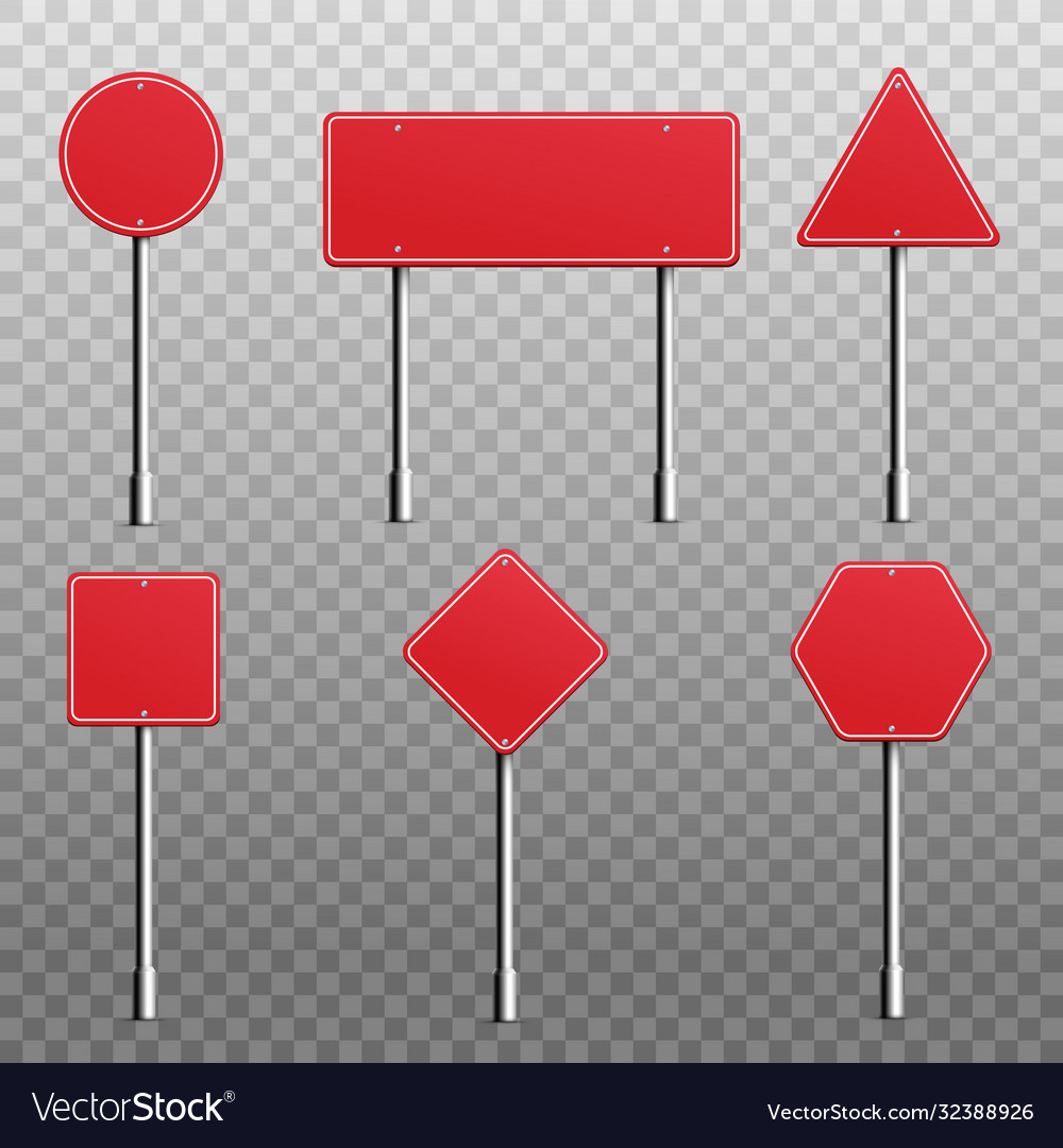 Blank red road sign or street signboard set