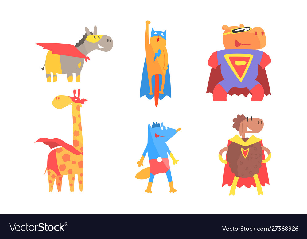 Cartoon animals in masks and cloaks superheroes vector image Cartoon animals in masks and cloaks superheroes