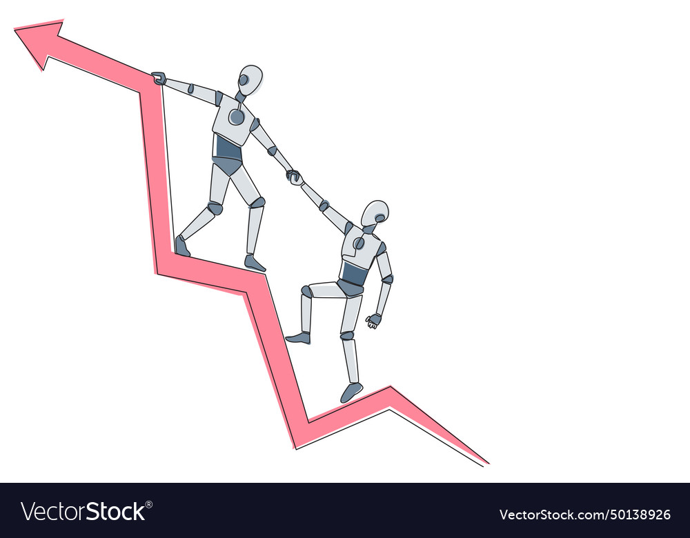 Continuous one line drawing robot pulls the arm vector image Continuous one line drawing robot pulls the arm