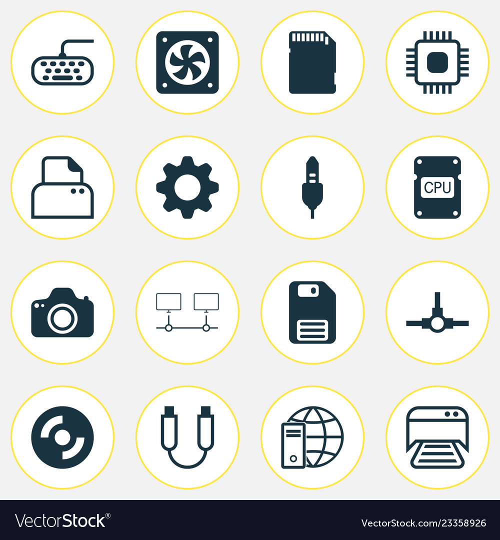 Hardware icons set with distributed connection Vector Image Hardware icons set with distributed connection