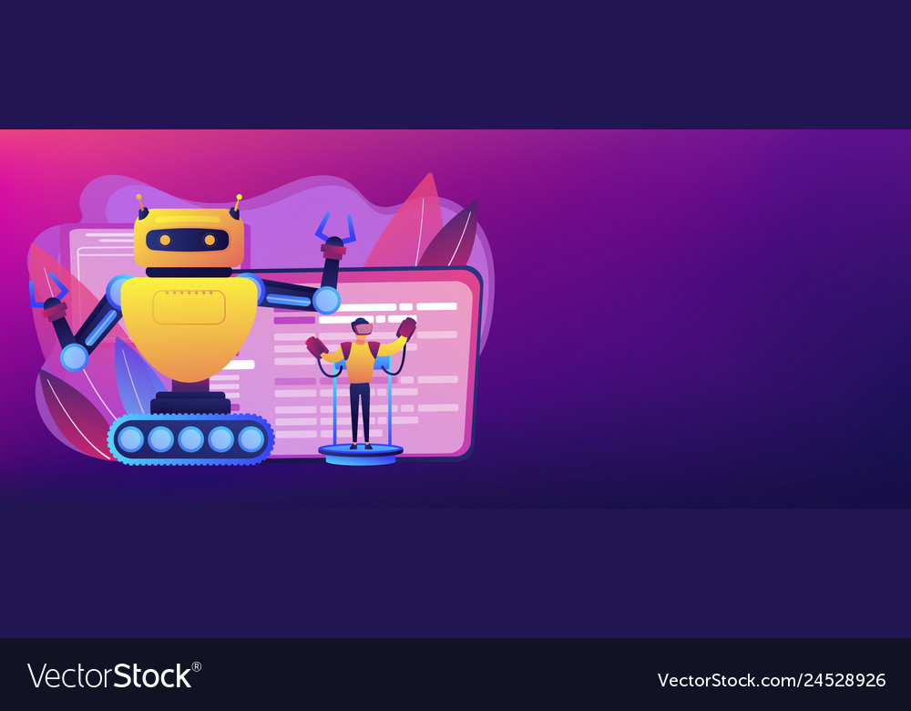 Remotely operated robots concept banner header vector image Remotely operated robots concept banner header