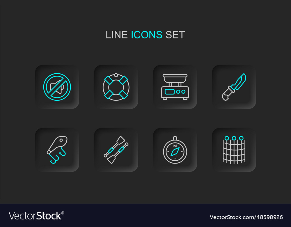 Set line fishing net pattern compass oars vector image Set line fishing net pattern compass oars