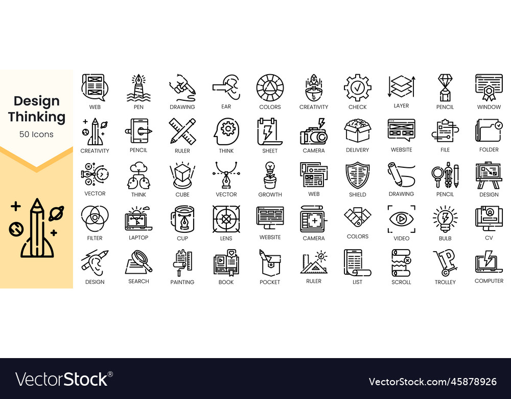 Set of design-thinking icons simple outline style