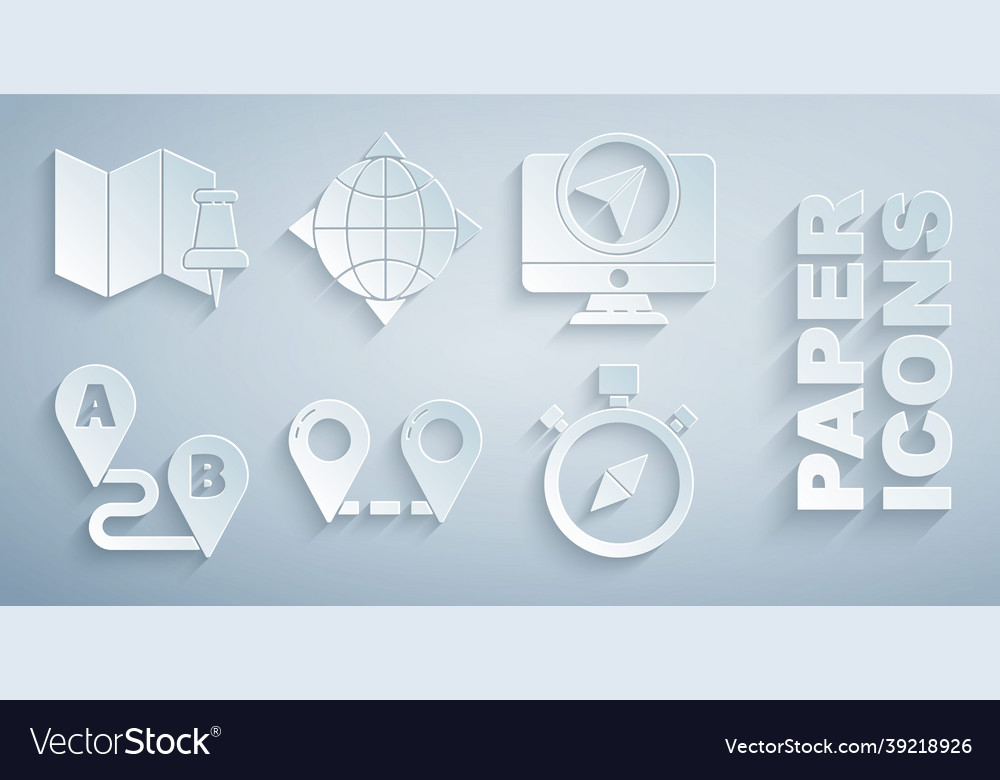 Set route location monitor with marker compass Vector Image Set route location monitor with marker compass