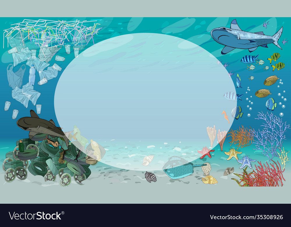 Template with different types plastic garbage vector image Template with different types plastic garbage