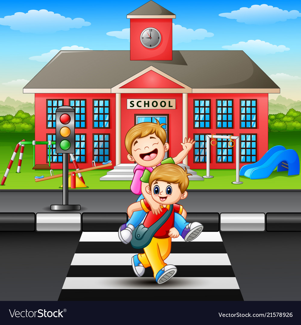 Two School Kids Going To Sc Royalty Free Vector Image