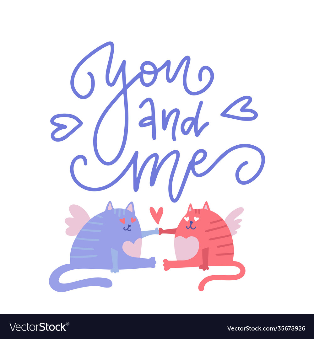 Valentine day cats two cats are sitting side vector image Valentine day cats two cats are sitting side