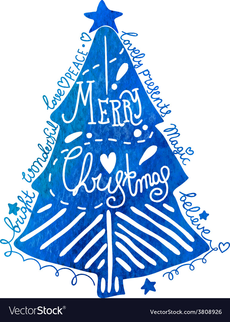 Watercolor Christmas tree with greeting text Vector Image