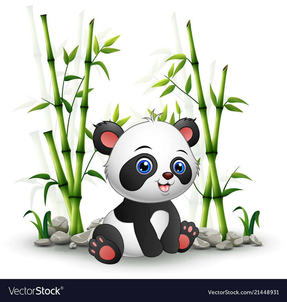 Download Baby panda sitting among bamboo stem Royalty Free Vector