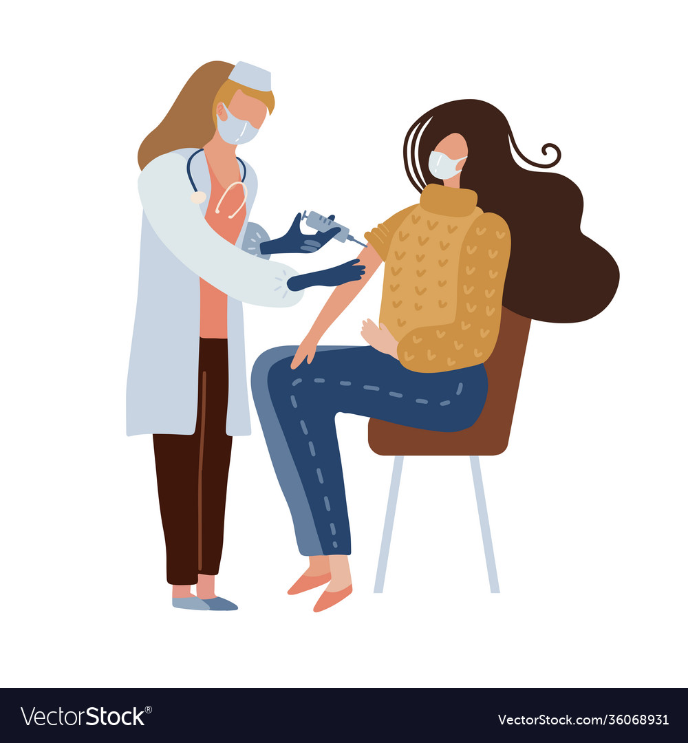 Doktor machen erschossen auf Frau mit Kovid19 19 vector image Doktor machen erschossen auf Frau mit Kovid19 19