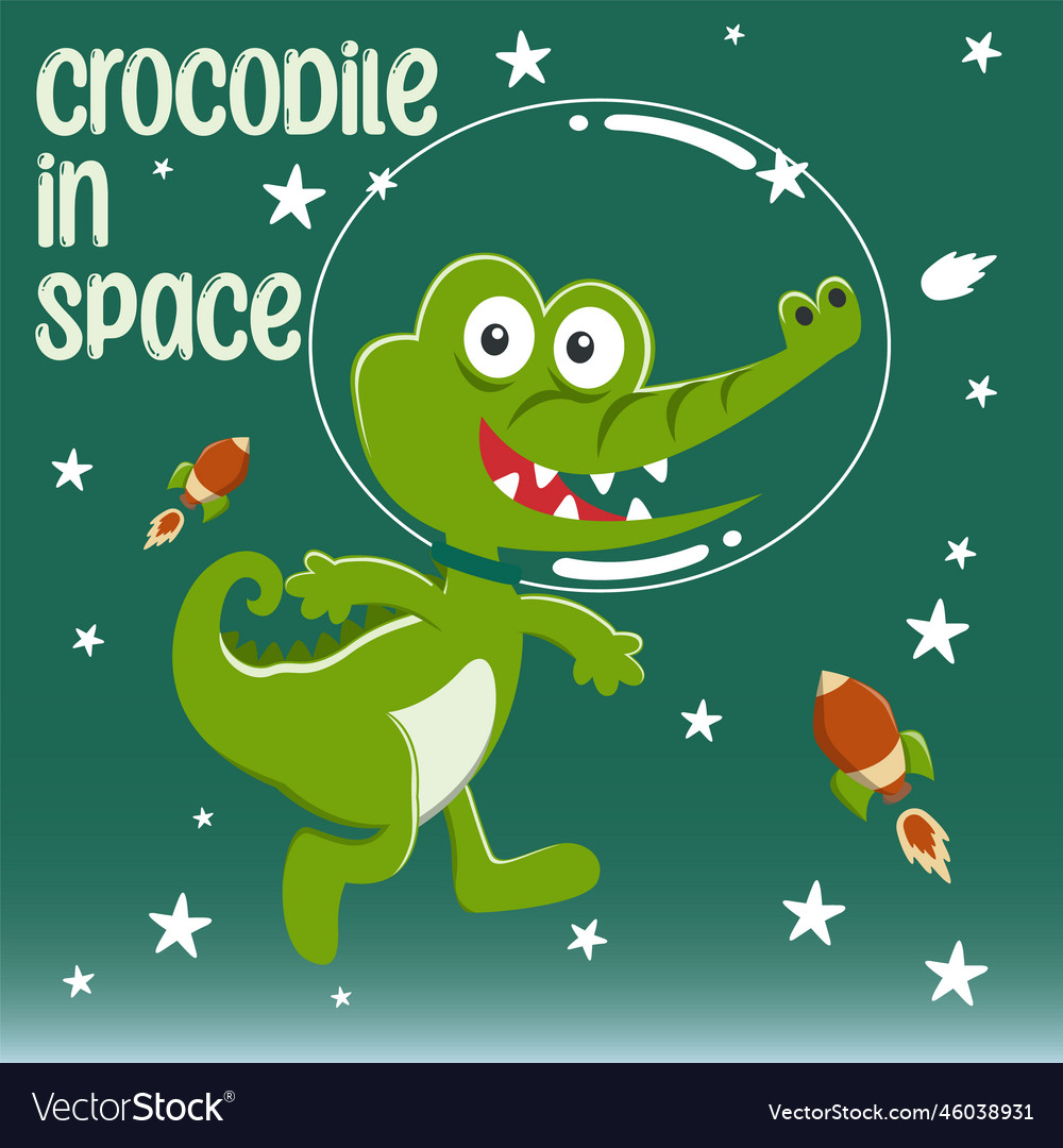 Funny crocodile astronaut in space Royalty Free Vector Image Funny crocodile astronaut in space Royalty Free Vector Image