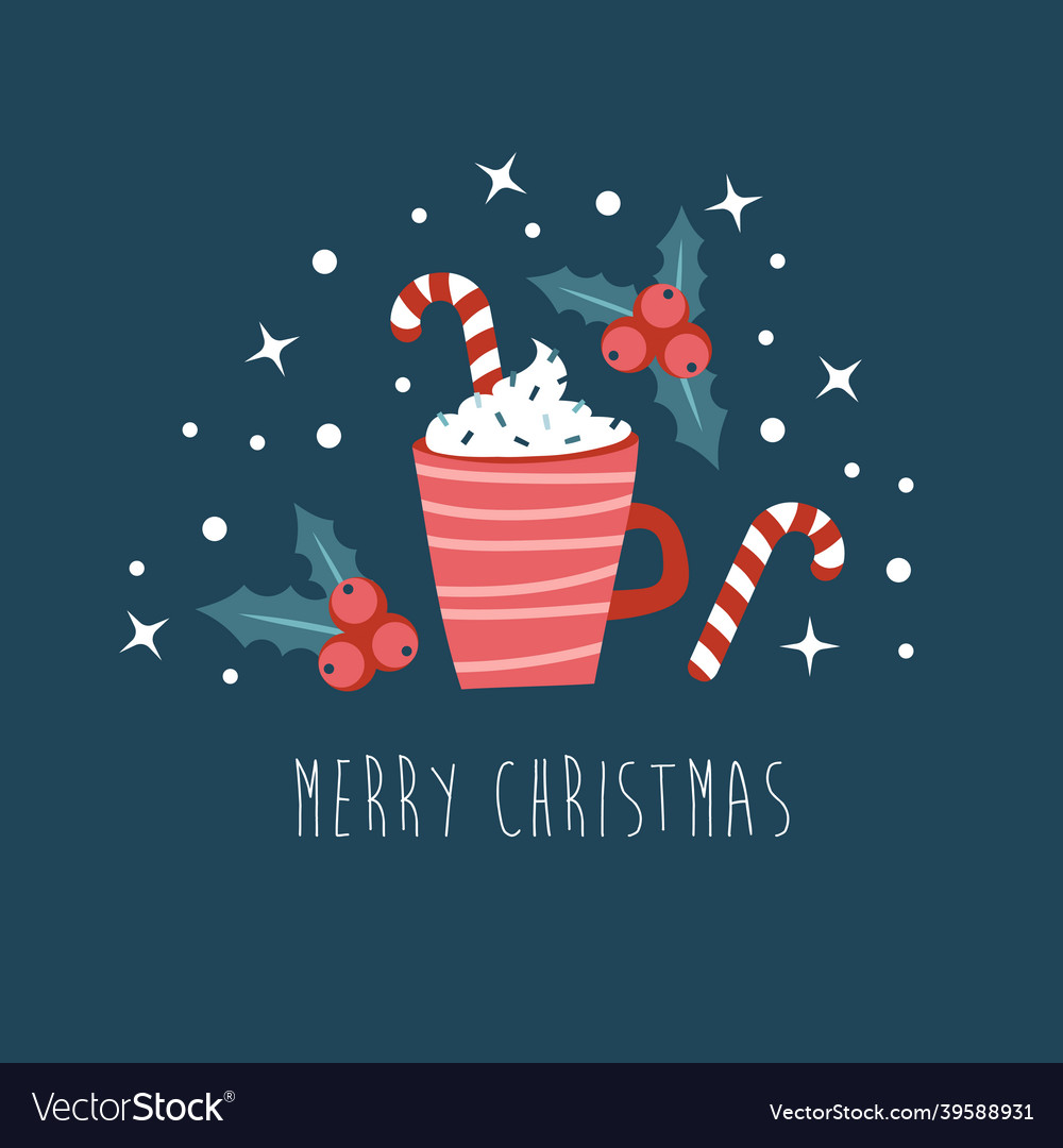 Hand drawn christmas card red cup with hot drink