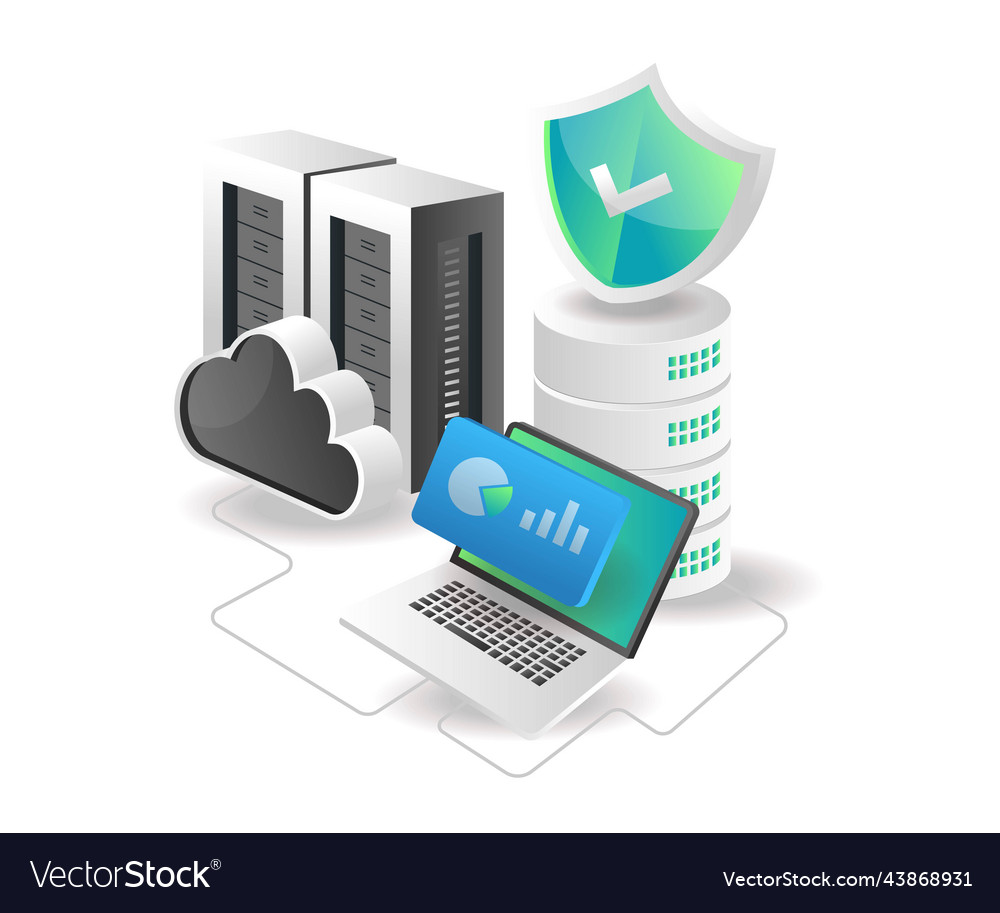 Isometric concept analytics cloud server data vector image Isometric concept analytics cloud server data