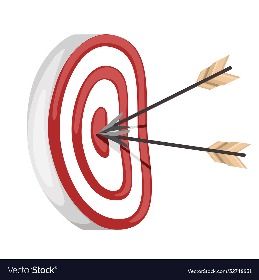 Red archery target with two arrows in center Vector Image