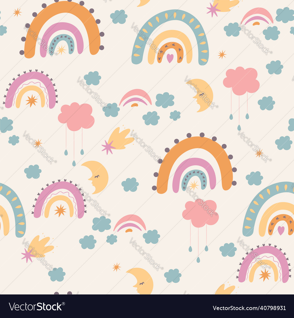 Seamless pattern in boho style with rainbows vector image Seamless pattern in boho style with rainbows