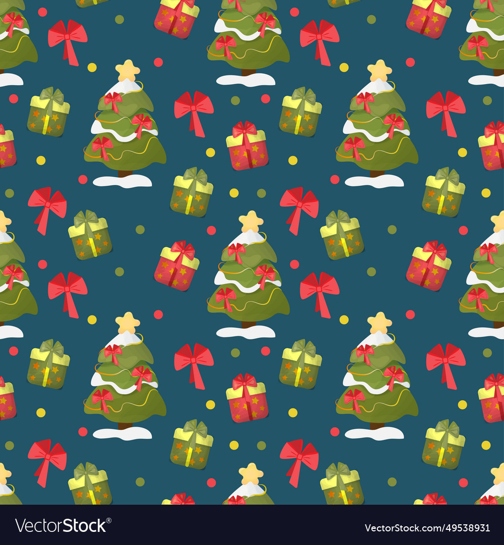 Seamless pattern of winter christmas trees on snow