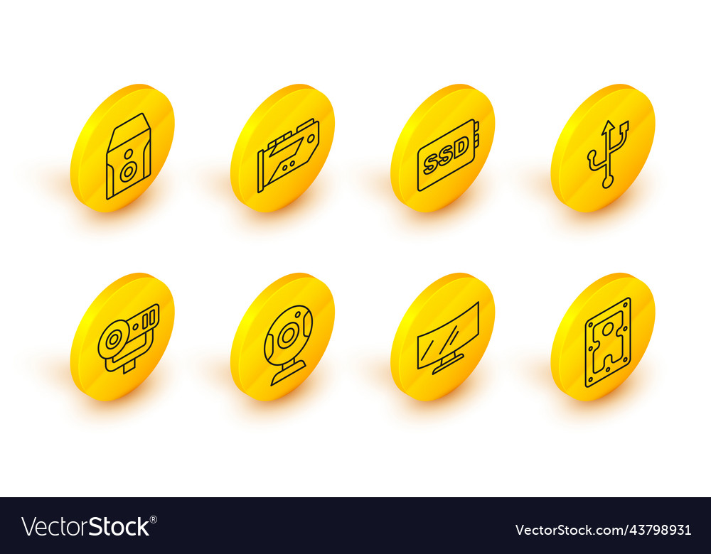 Set line hard disk drive hdd computer monitor Vector Image Set line hard disk drive hdd computer monitor
