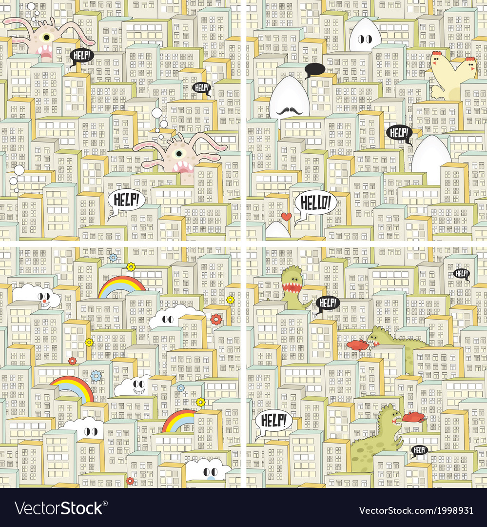 Set of seamless patterns with hungry monsters