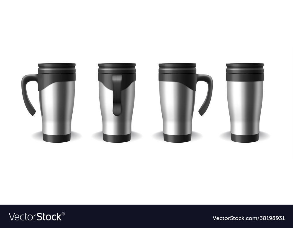 Set realistic thermo cups silver with black