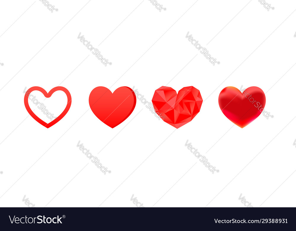 Set red heart shape decor isolated on white