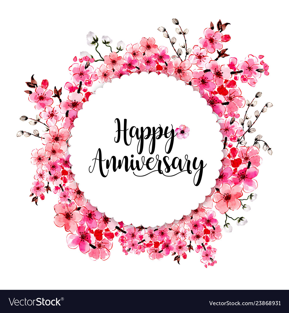 Watercolor floral wedding anniversary frame Vector Image