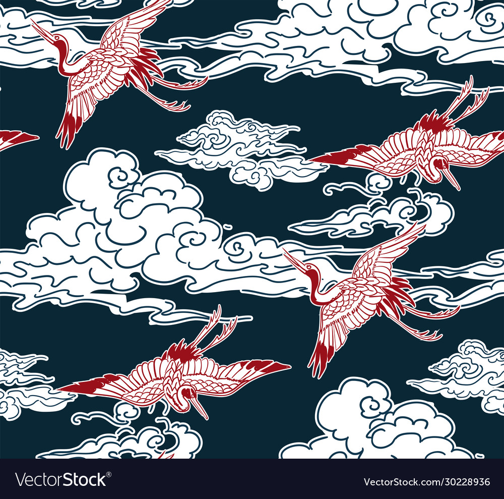 Crane birds sky cloud japanese chinese design Vector Image