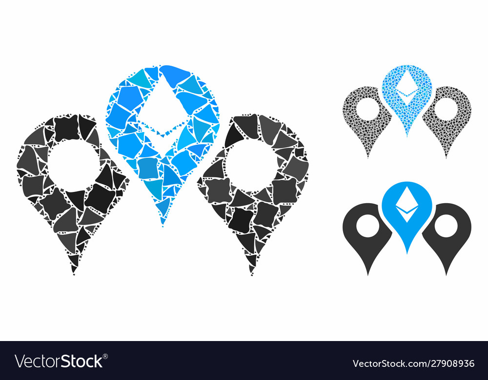 Ethereum map pointers mosaic icon raggy parts vector image Ethereum map pointers mosaic icon raggy parts