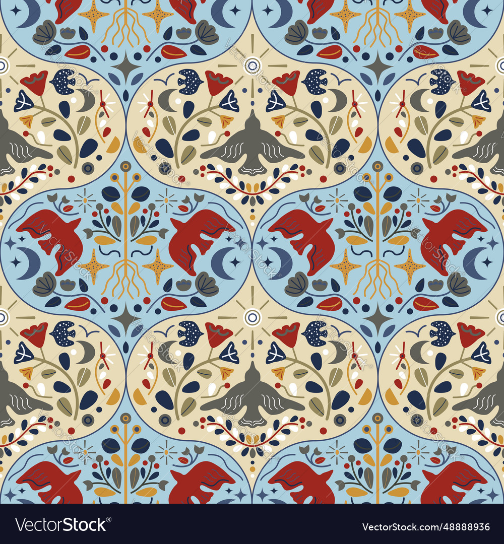 Folk ornament seamless pattern nordic vector image Folk ornament seamless pattern nordic