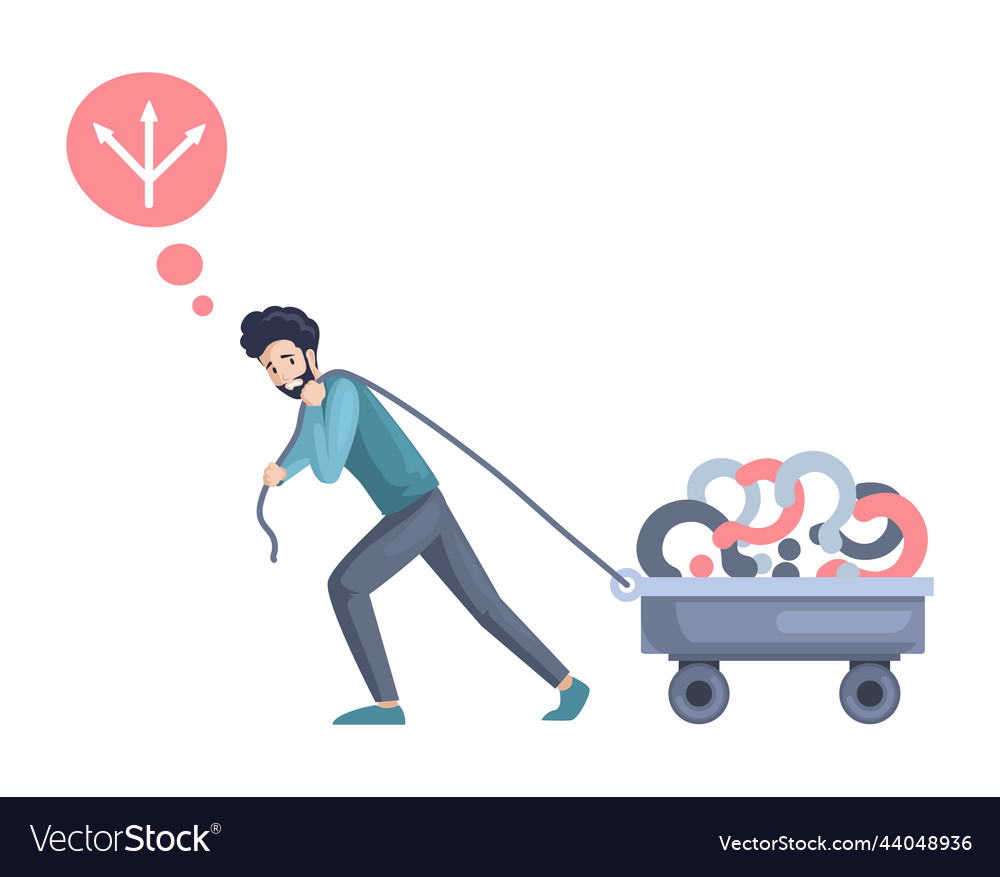 Making confusion man thought about solution vector image Making confusion man thought about solution