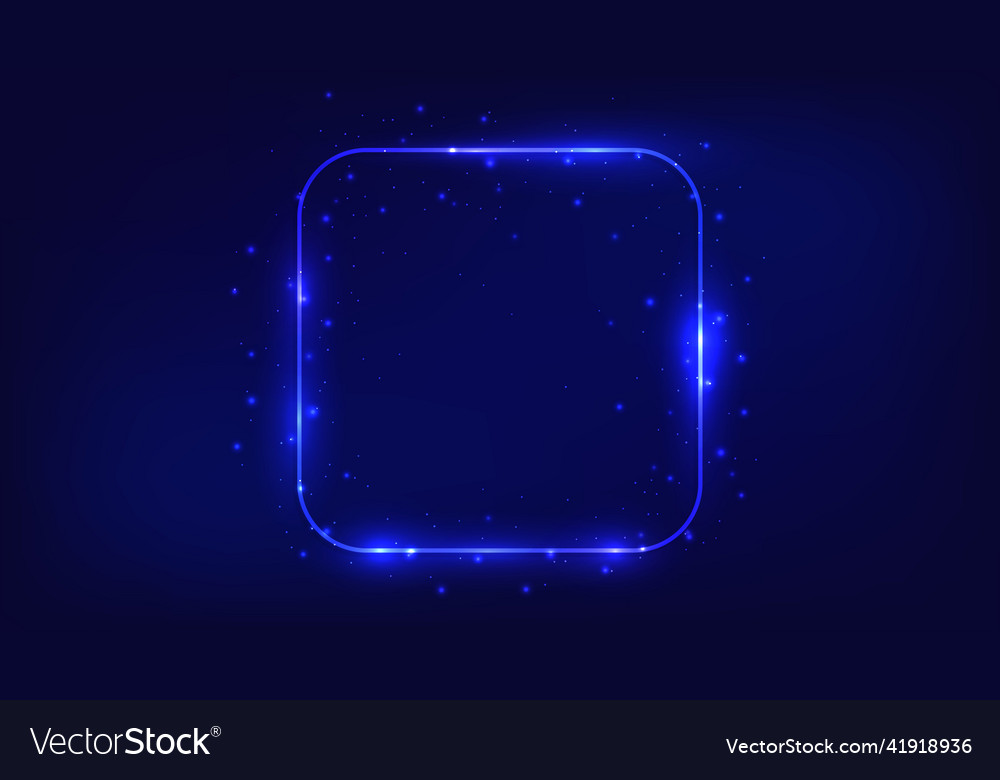 Neon rounded square frame with shining effects vector image Neon rounded square frame with shining effects