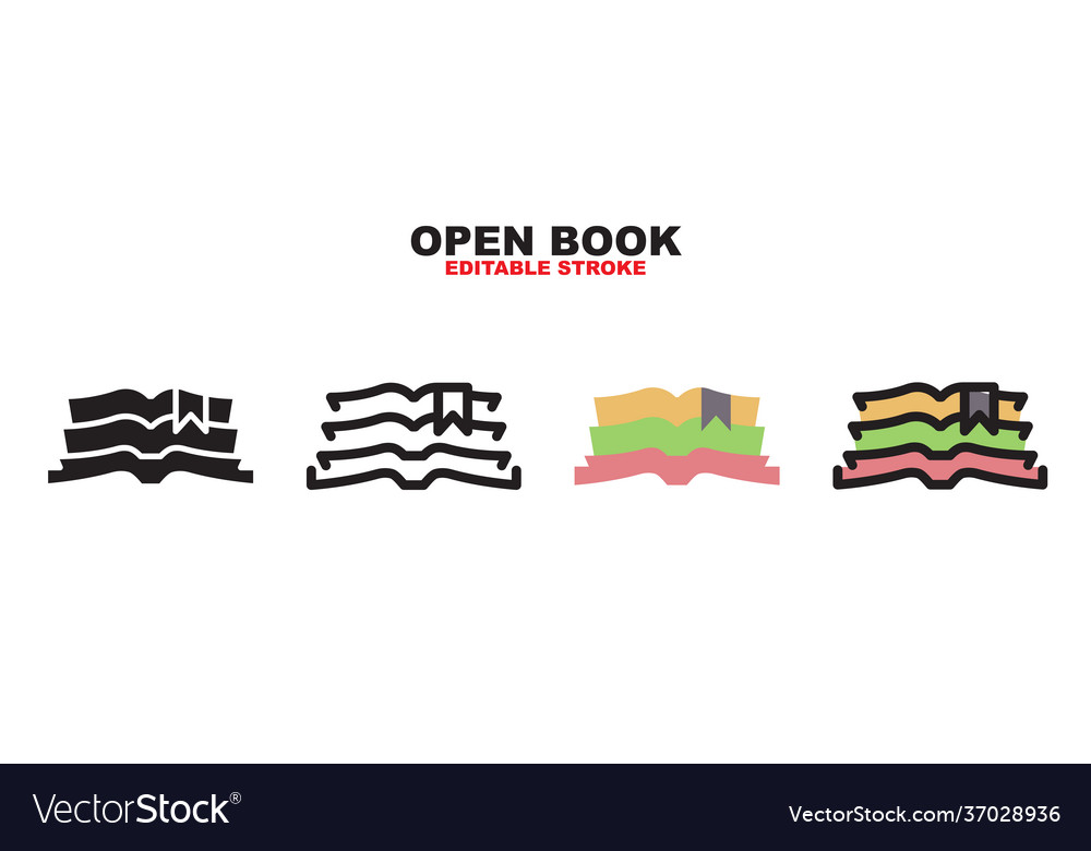 Open book icon set with different styles editable