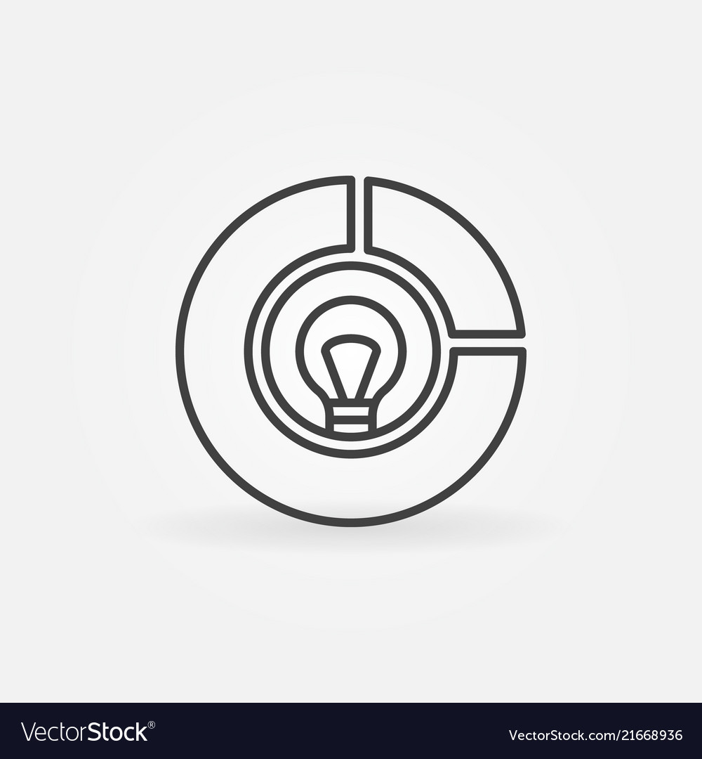 Pie chart with bulb inside icon in thin vector image Pie chart with bulb inside icon in thin
