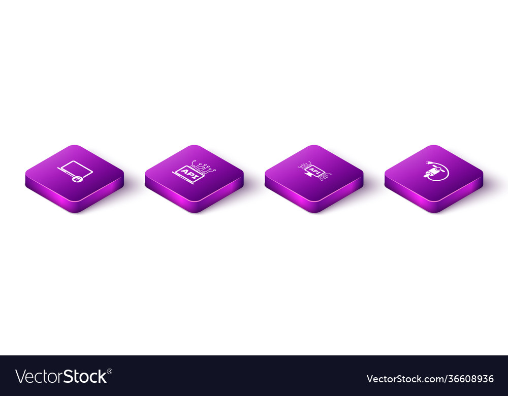 Set isometric laptop and lock computer api vector image Set isometric laptop and lock computer api