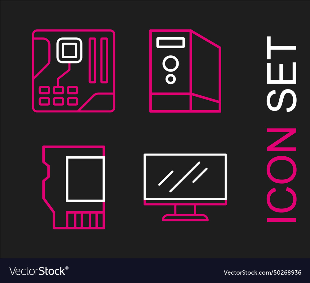 Set line computer monitor screen sd card case vector image Set line computer monitor screen sd card case