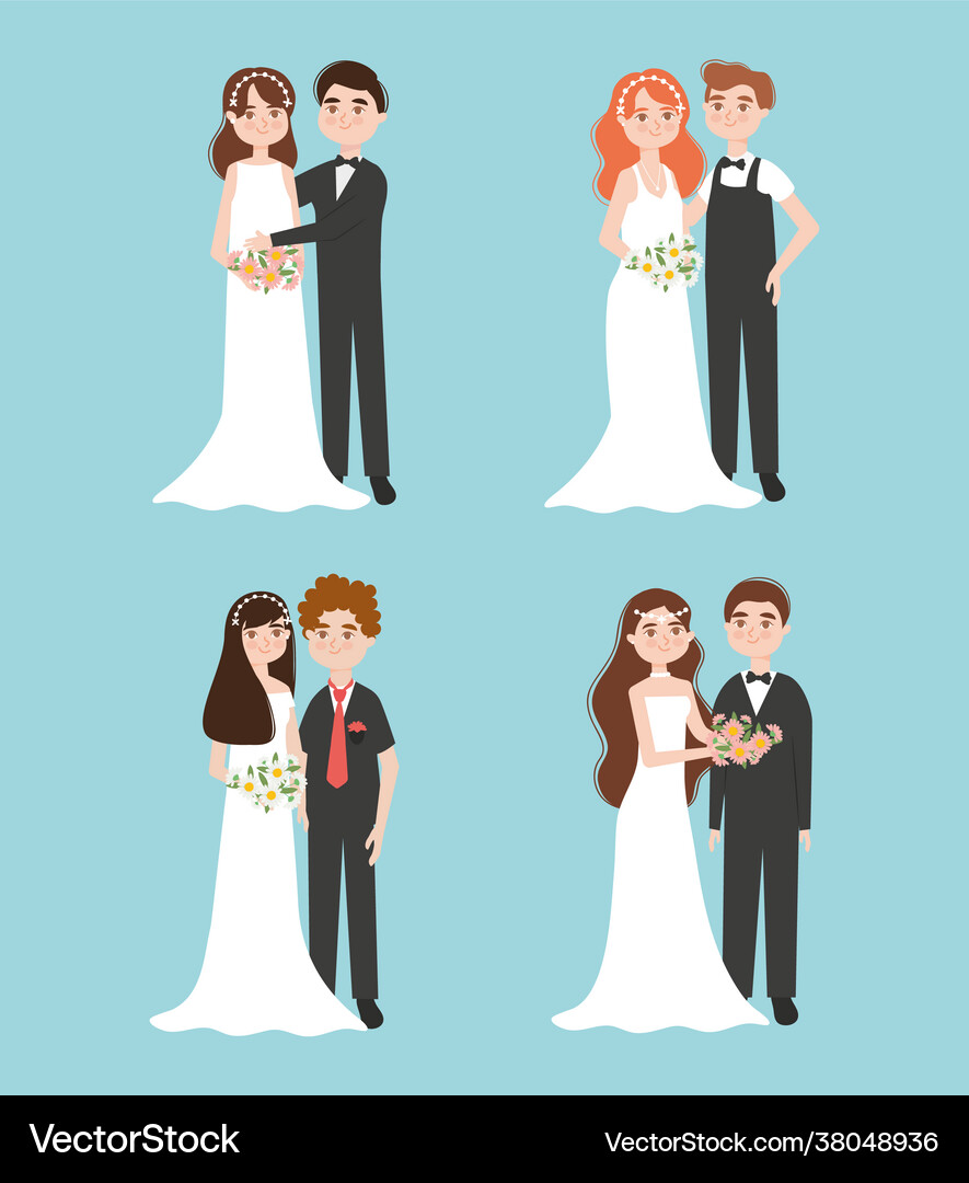 Wedding couples set Royalty Free Vector Image - VectorStock