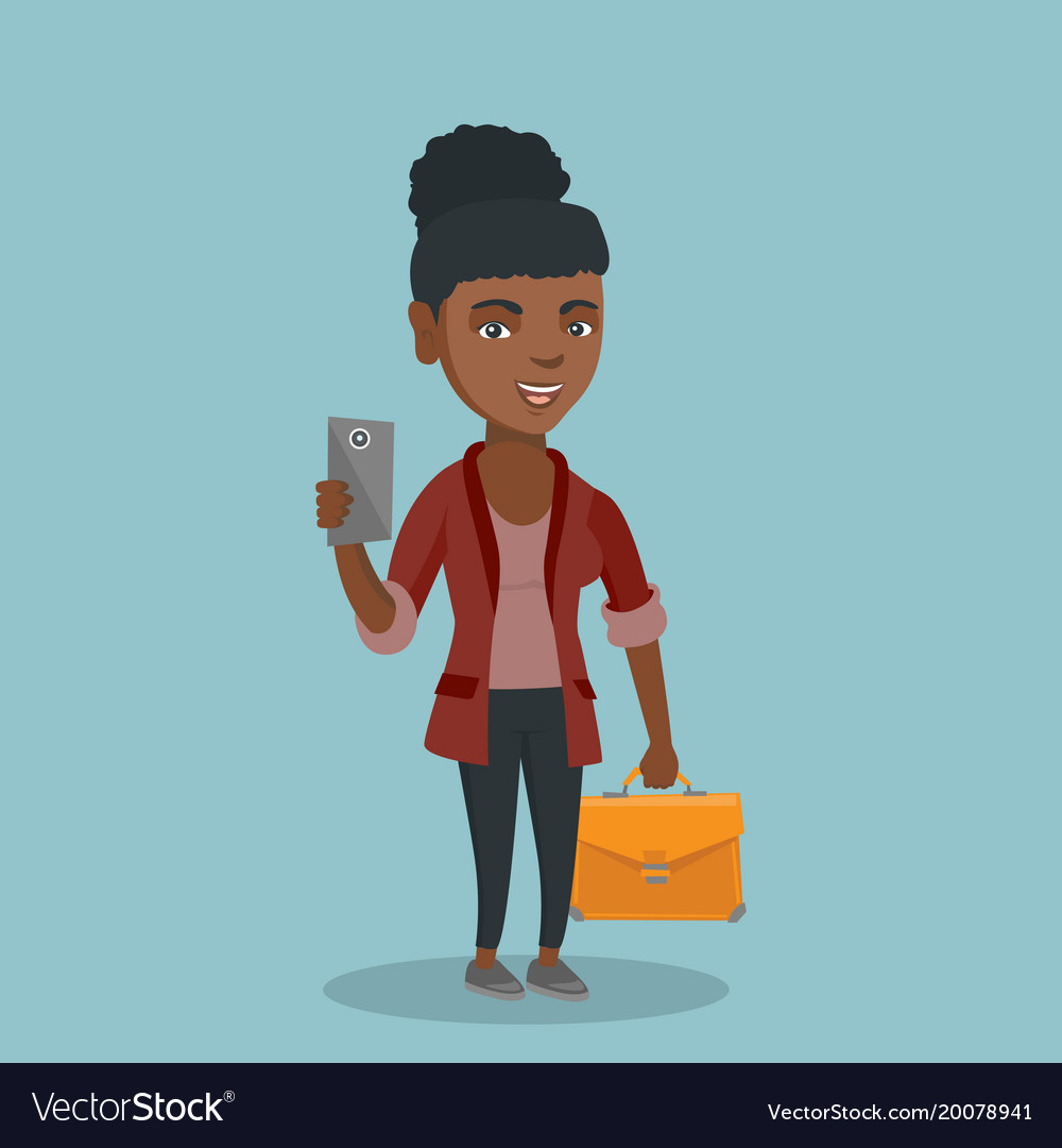 African business woman holding a mobile phone Vector Image