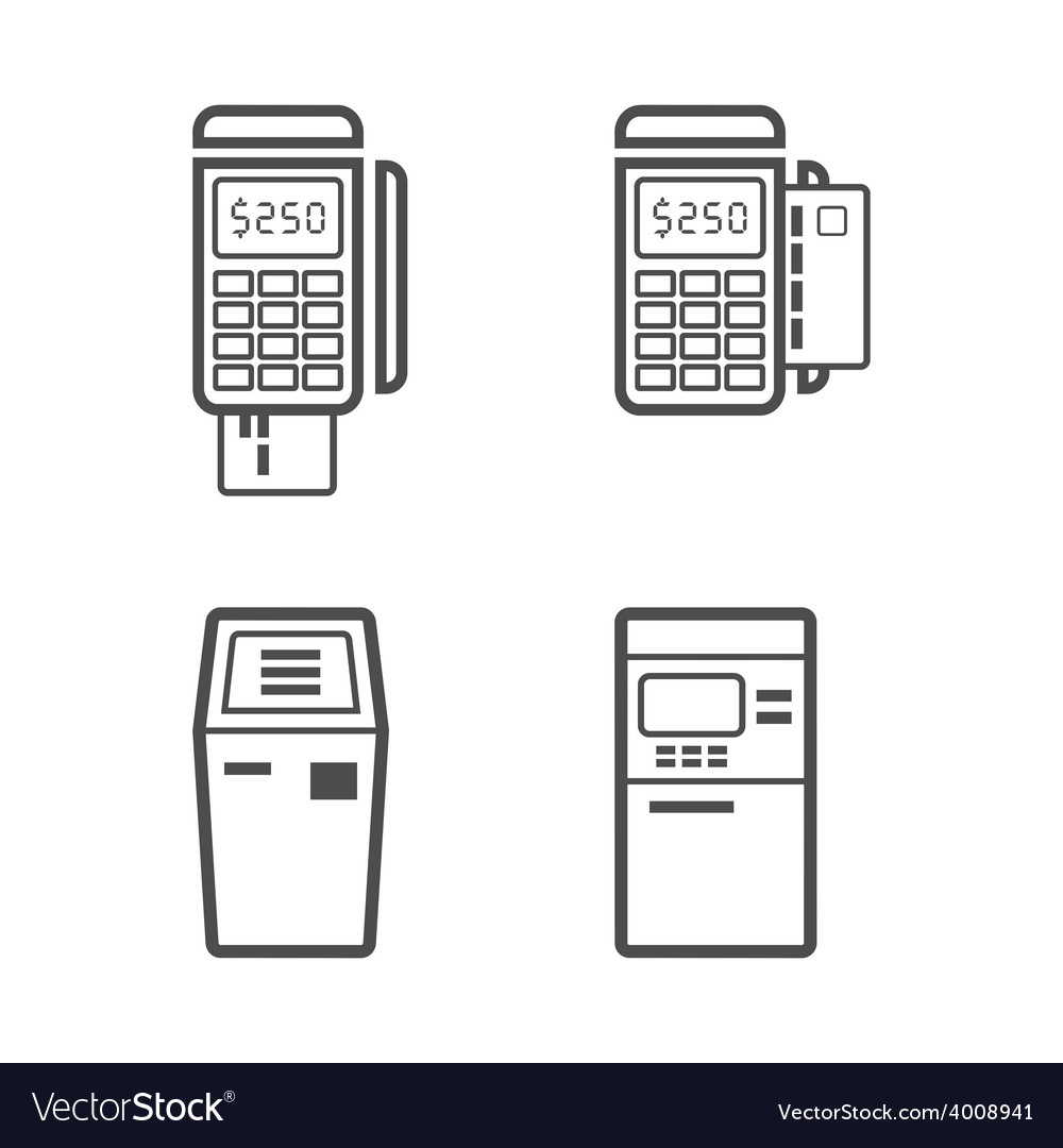 Banking terminal line style icon set