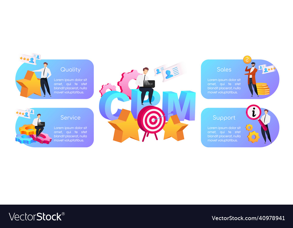 Crm flat color informational infographic template