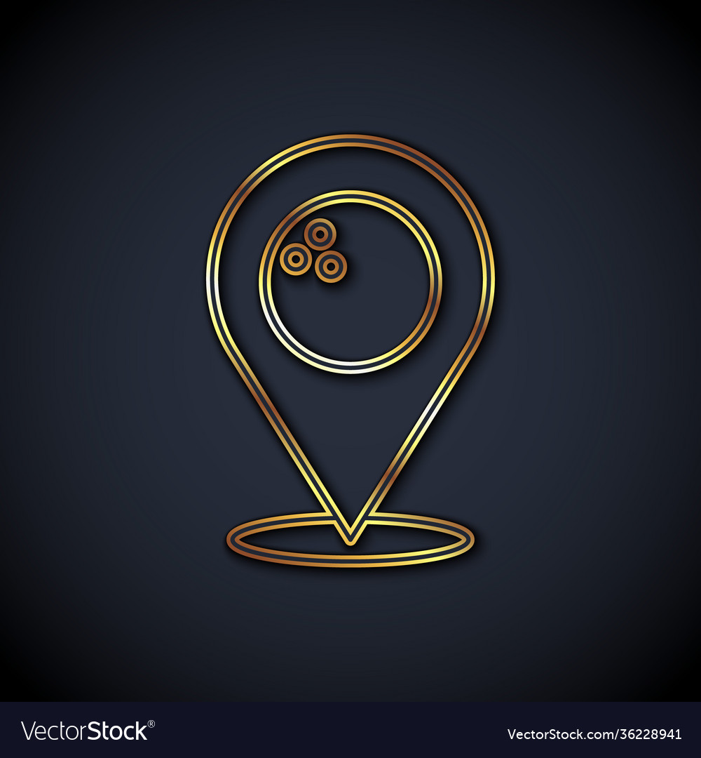 Gold line map pointer with bowling ball icon vector image Gold line map pointer with bowling ball icon