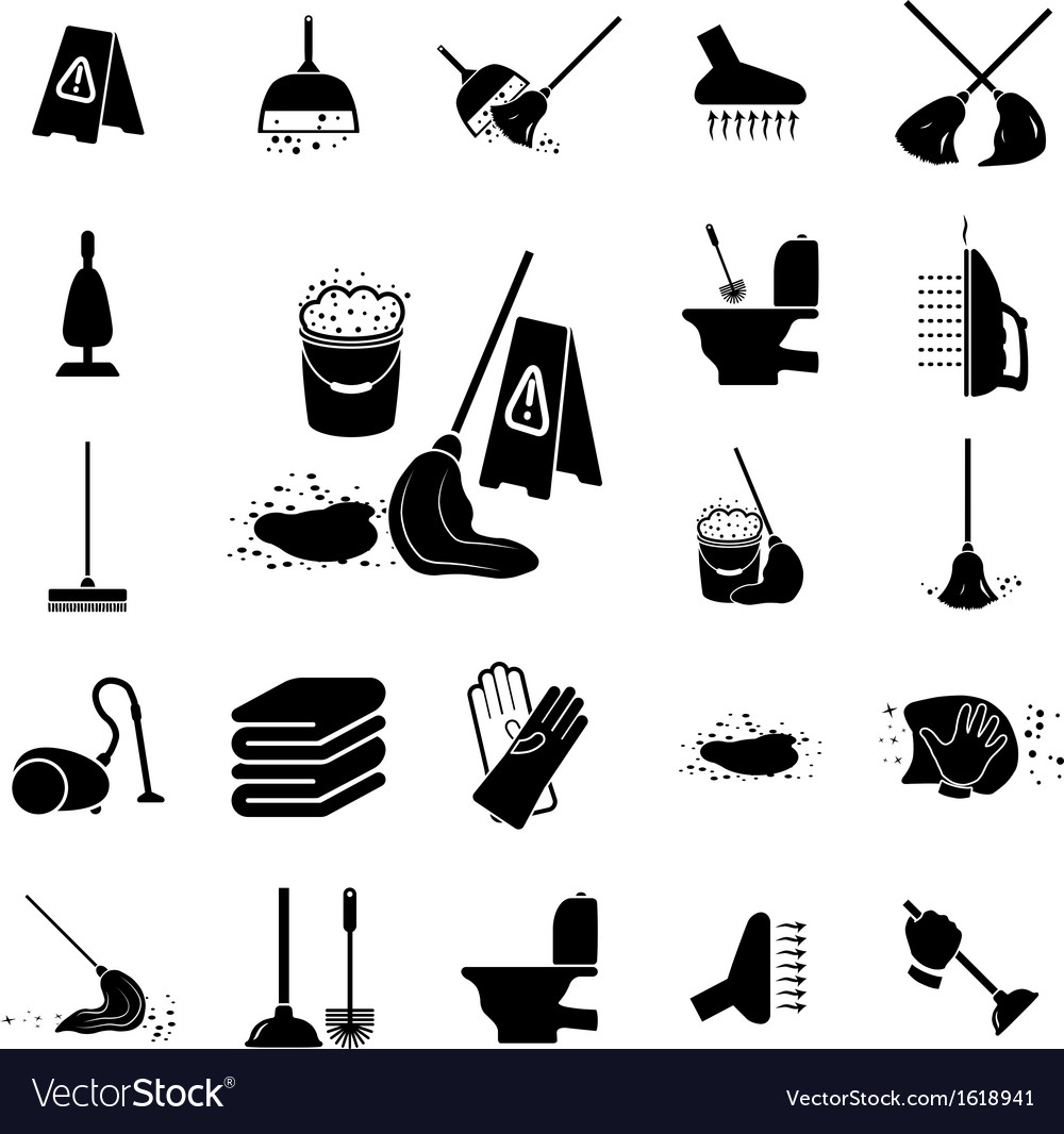 Bathroom cleaning. Set of vector color icons of cleaning tools