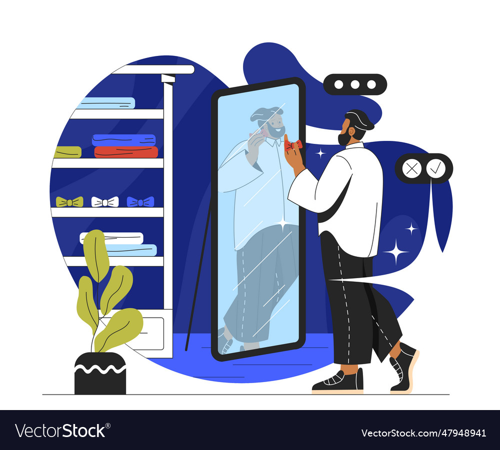 Man in suit near mirror concept