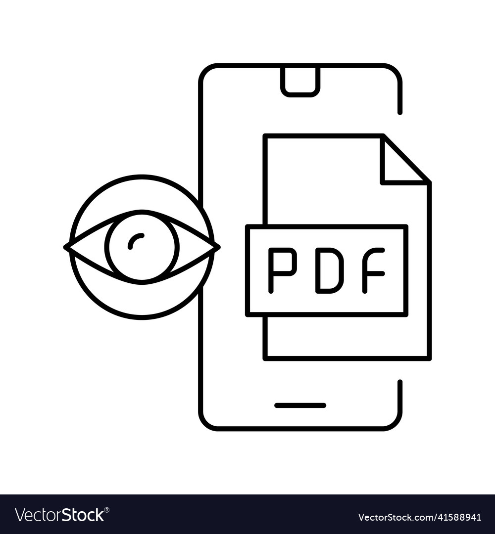Reading pdf file on mobile phone line icon