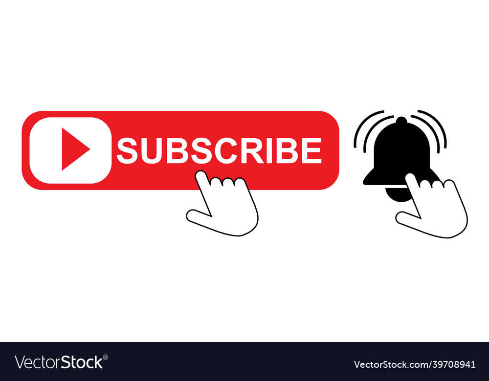 Red button subscribe of channel with hand cursor vector image Red button subscribe of channel with hand cursor