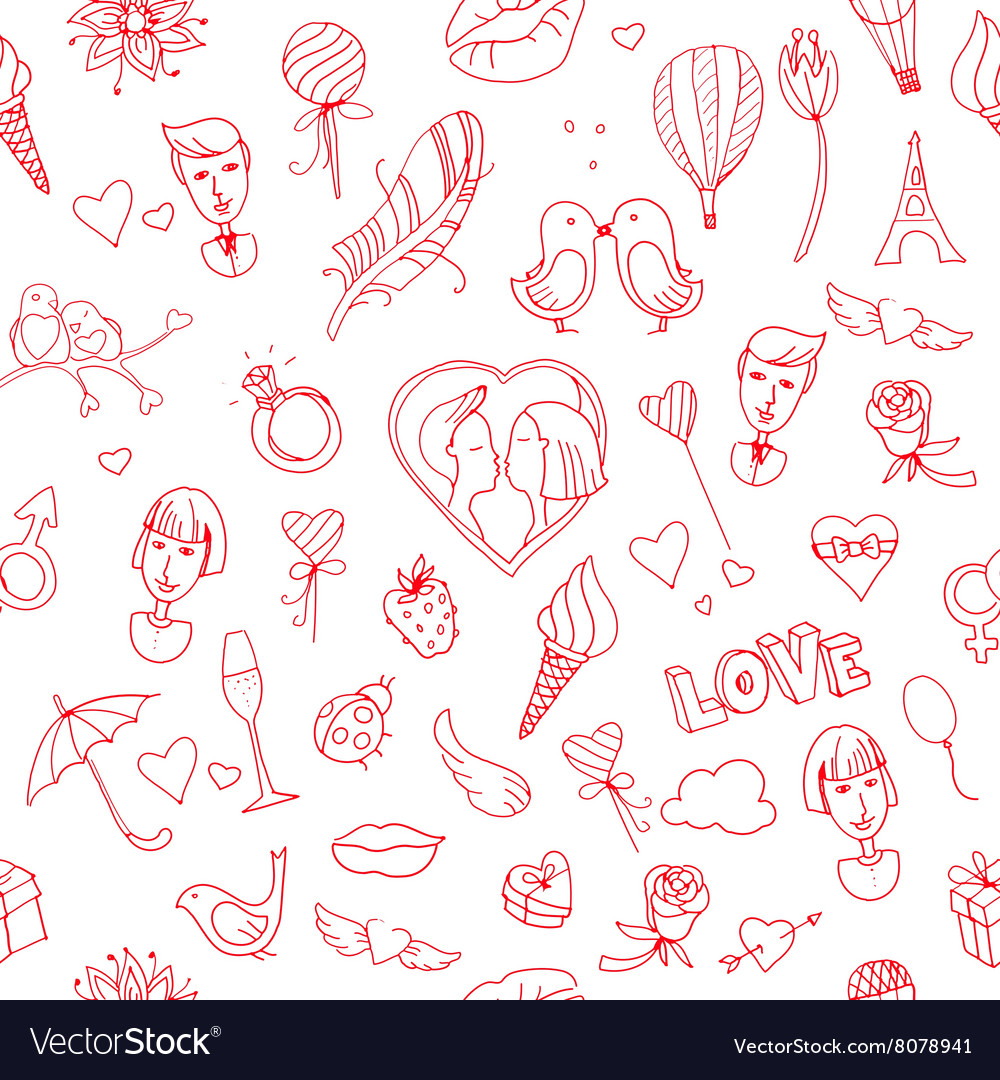 Romantic Doodle Hearts Pattern